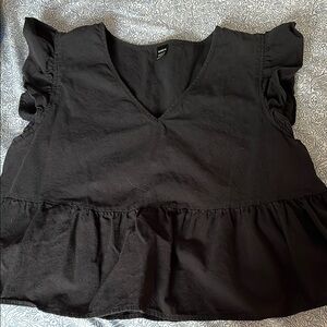 Black Ruffled V-Neck Top